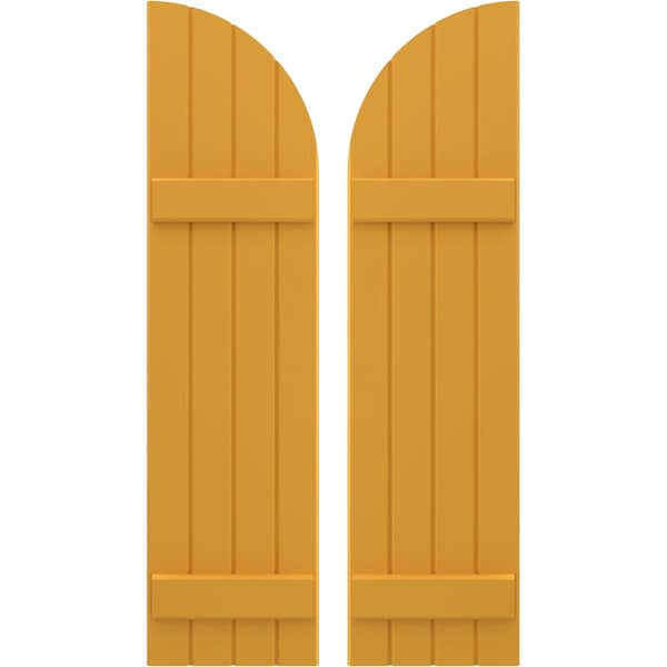 Ekena Millwork Americraft 4-Board (2 Batten) Wood Joined Board-n-Batten Shutters w/ Arch Top, ARW101BQ414X77TUH, PR ARW101BQ414X77TUH - main